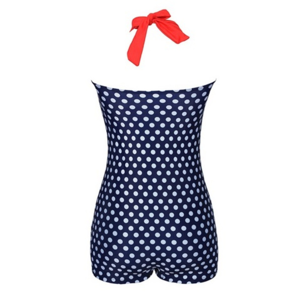 Swimsuit RETRO CHERRY Blue Polka Dot One Piece - Picture 5 of 8